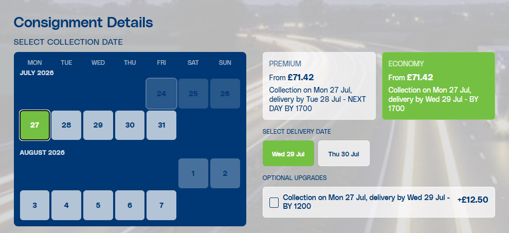 online pallet quote booking tool