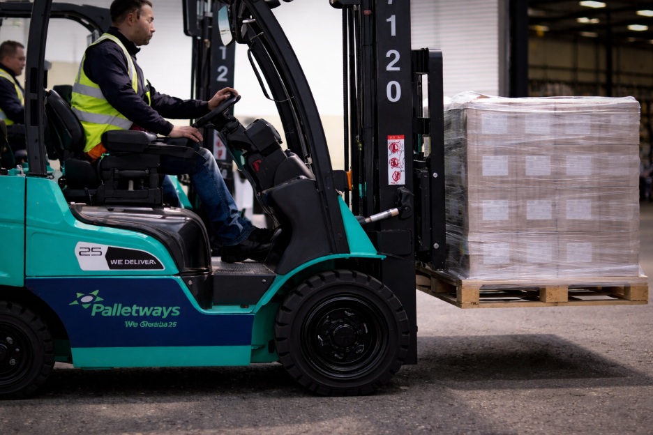 what is kerbside pallet delivery - a simple image of a forklift moving a pallet